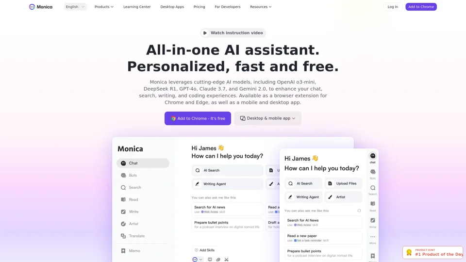 Monica - ChatGPT AI Assistant | GPT-4o, Claude 3.7, Gemini 1.5