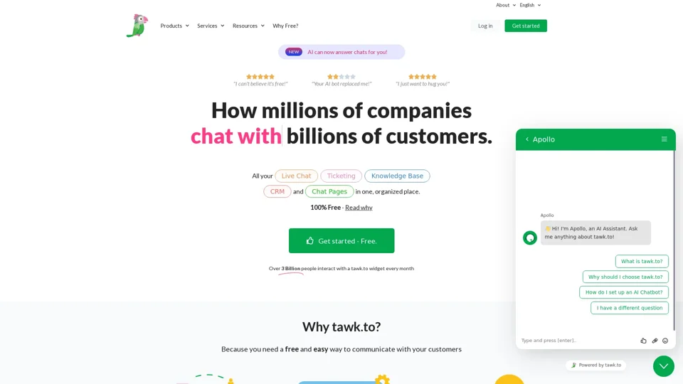 tawk.to – "100% FREE live chat software for your website!"