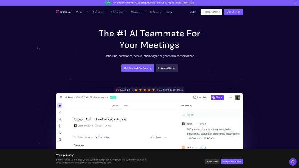 Fireflies.ai | AI Teammate to transcribe, summarize, analyze meetings, Real time AI note taker