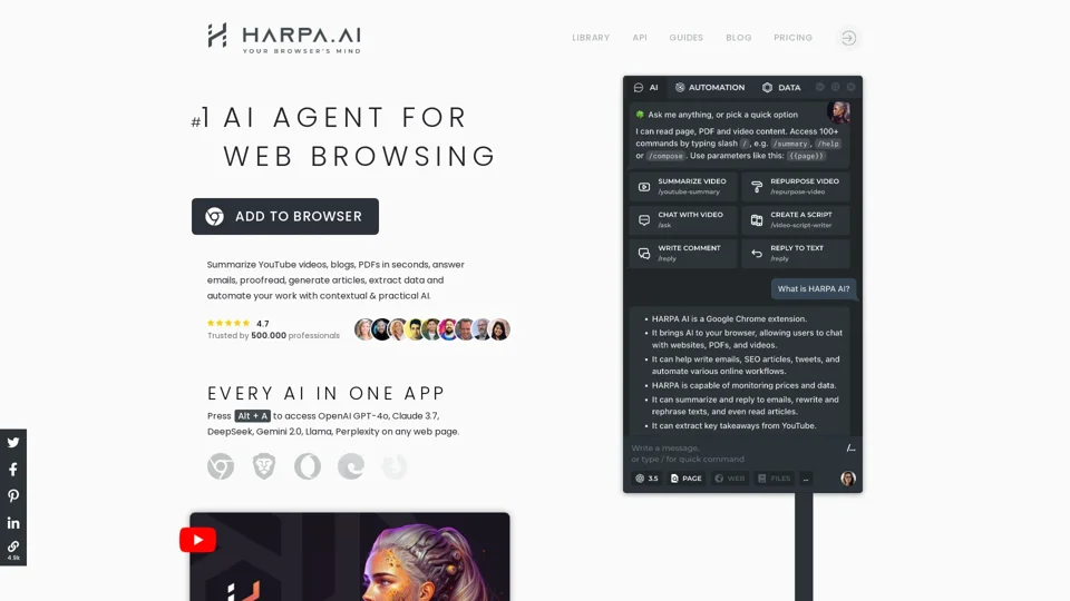 HARPA AI Browser Agent | ChatGPT, Claude, Gemini, Perplexity