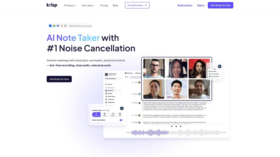 Krisp - World's best AI Note Taker and Noise Cancelling app