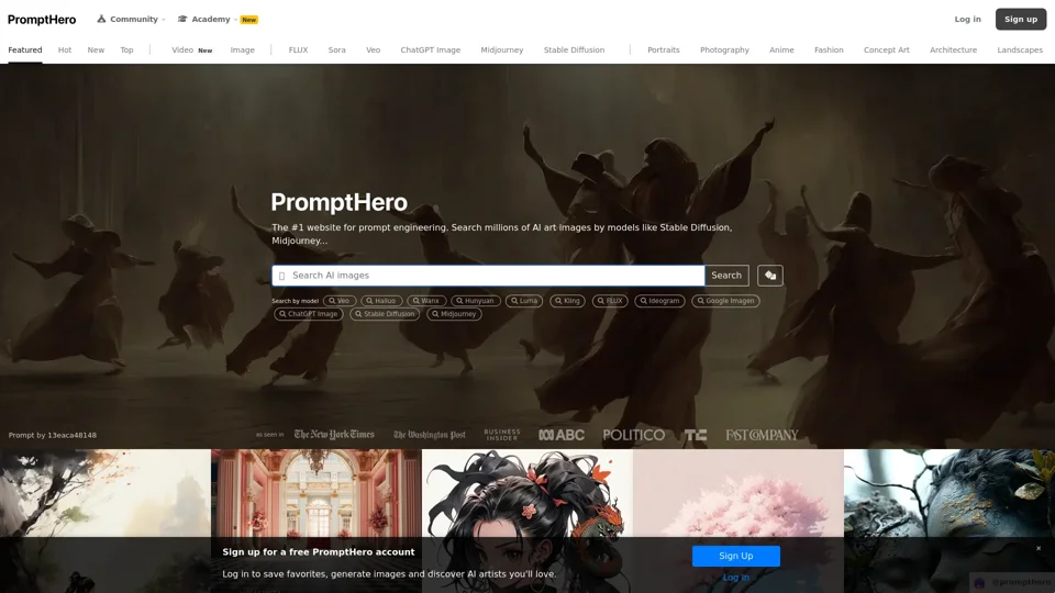 Search prompts for Stable Diffusion, ChatGPT & Midjourney - PromptHero