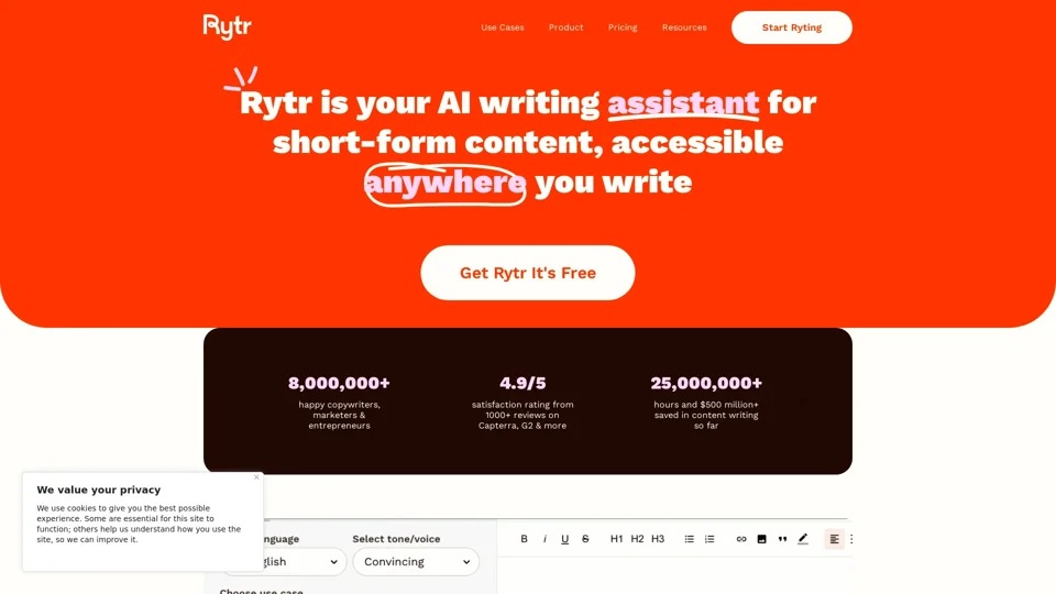 Free AI Writer, Content Generator & Writing Assistant | Rytr