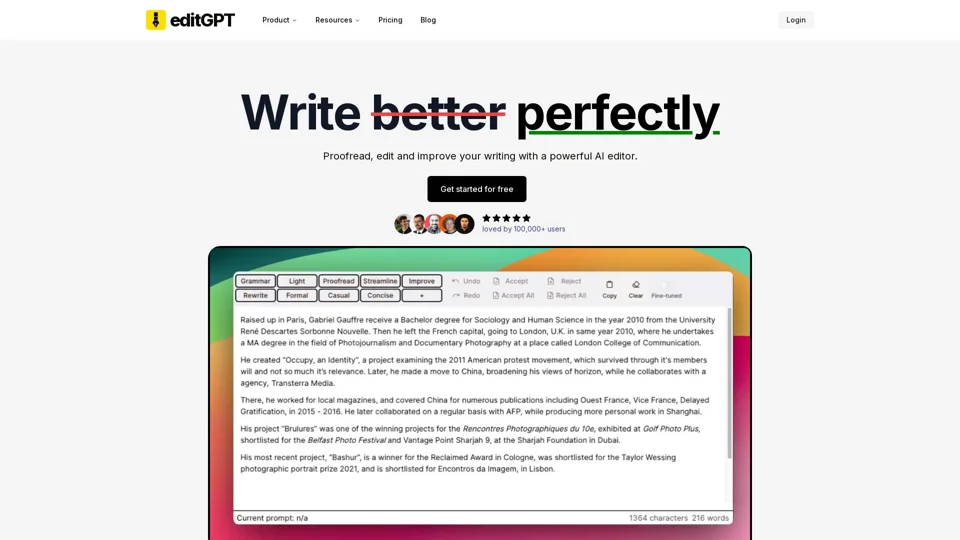 Proofread, edit and track changes to your content using ChatGPT.  | editGPT
