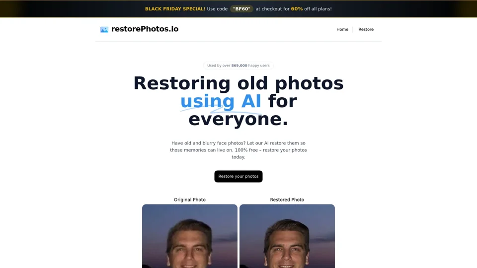 RestorePhotos.io: Effortless Photo Restoration and Enhancement Online
