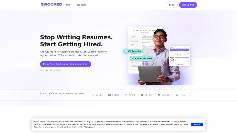 Free AI Resume Builder & Job Search Platform | Swooped