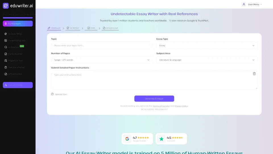 AI Essay Writer | Undetectable Paper Writer for Free