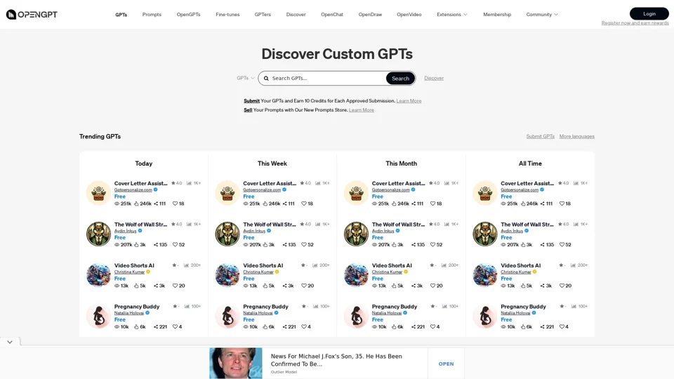Open AI Community | GPTs Store | Prompts Store | OpenGPTs | Open Chat |Open Draw | Open Video | GPTs Submission & Earn Credits for free Access to Google Gemini Pro, ChatGPT4,DALL.E.3, and Imagen2