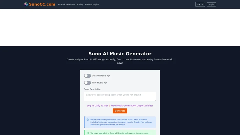 Free Suno AI Music Generator by SunoCC.com