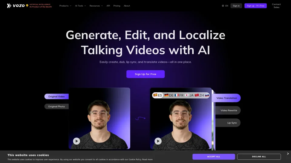 Vozo - Generate, Edit, and Localize Talking Videos with AI
