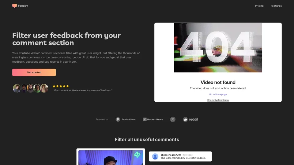 Feedby | Filter user feedback from your comment section