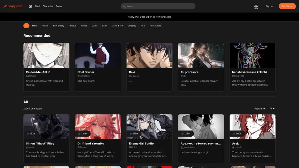 harpy.chat - Search characters