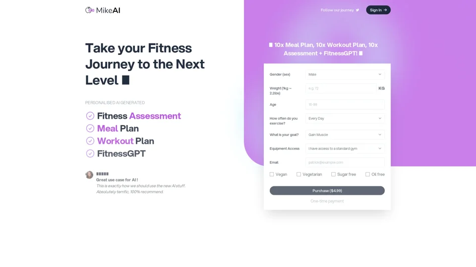 MikeAI | Meal Plans, Workout Plans & Fitness Assessment