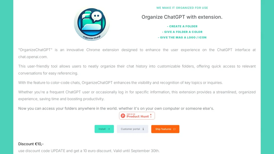 Organize Chatgpt - a Chrome extension organize conversations into customizable folders