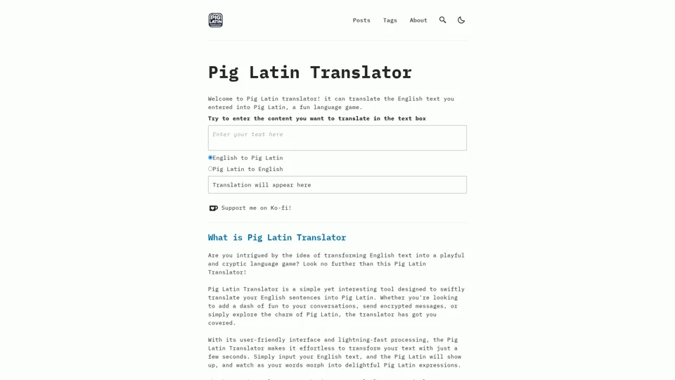 Pig Latin Translator - translate Engilsh to Pig Latin easily